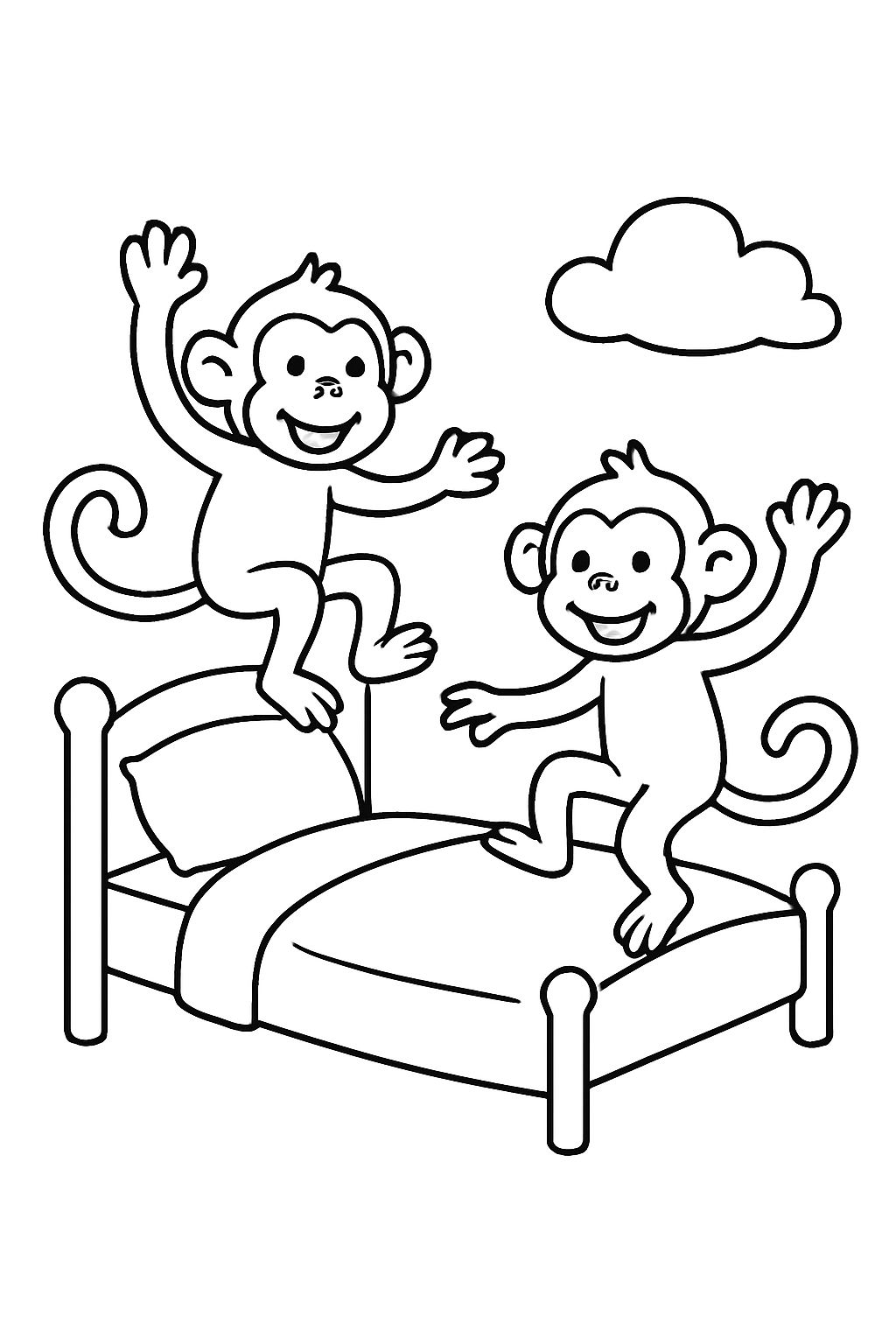 2 monkeys jumping on the bed