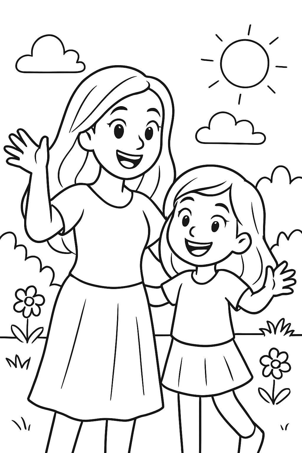 Mama con cabello largo y una niña de 13 años con cabello de longitud media Mama con cabello largo y una niña de 13 años con cabello de longitud media