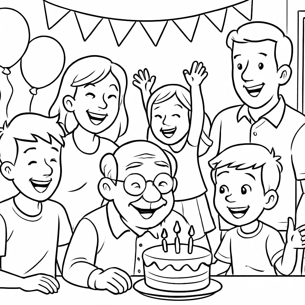 Young grandpa having birthday cake with his 2 adult kids 1 boy and 1 girl and his 4 grandkids 1 boy teenager and 2 girls and a 6 year old boy. Young grandpa having birthday cake with his 2 adult kids 1 boy and 1 girl and his 4 grandkids 1 boy teenager and 2 girls and a 6 year old boy.