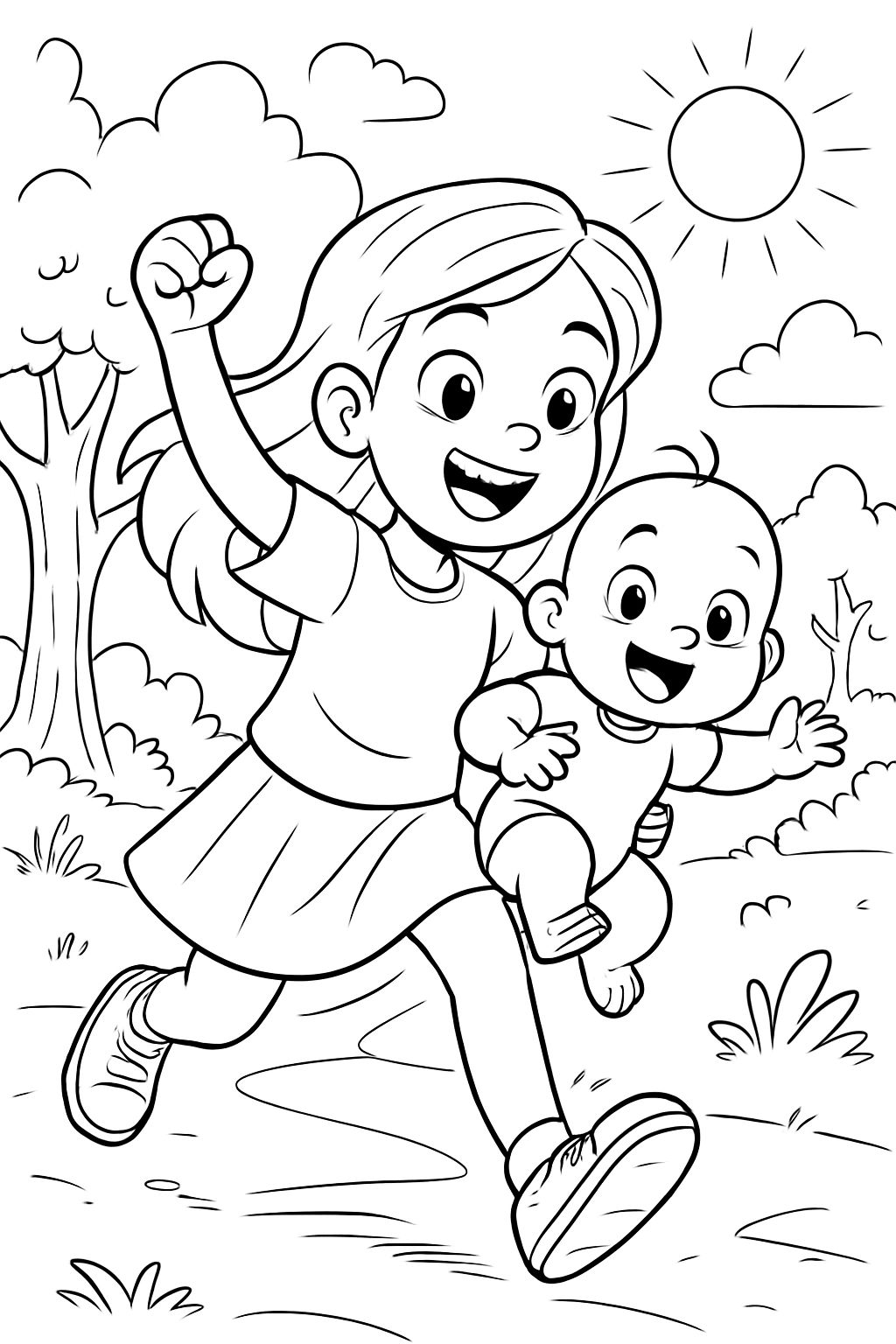 A 8 year old girl and a 1 year old baby