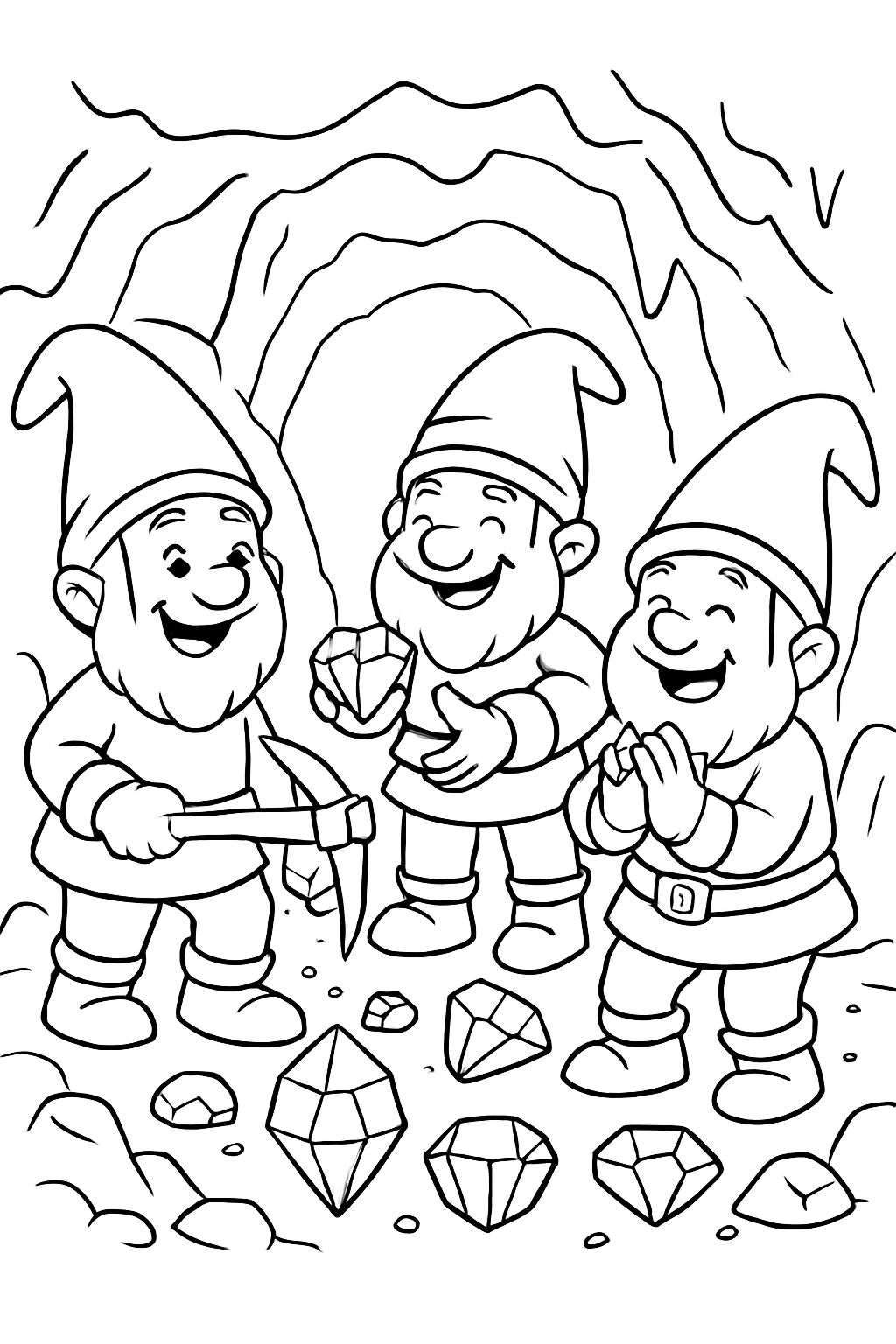 happy gnomes mining for gemstones