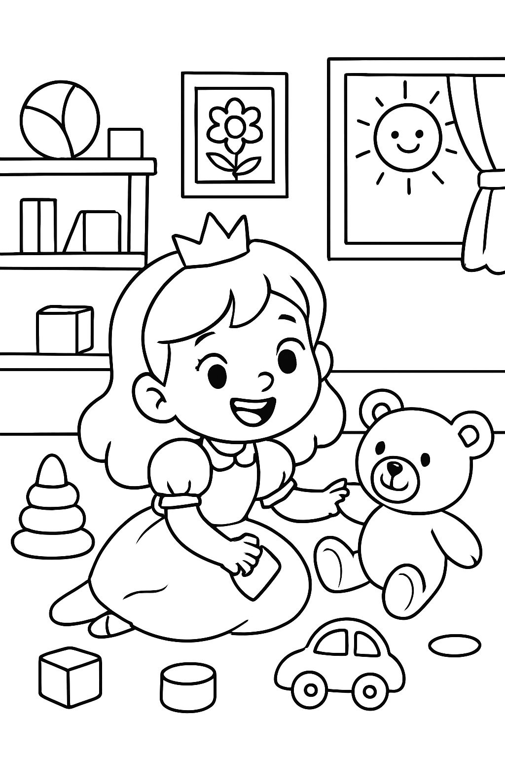 Princesse à la garderie jouant avec des jouets