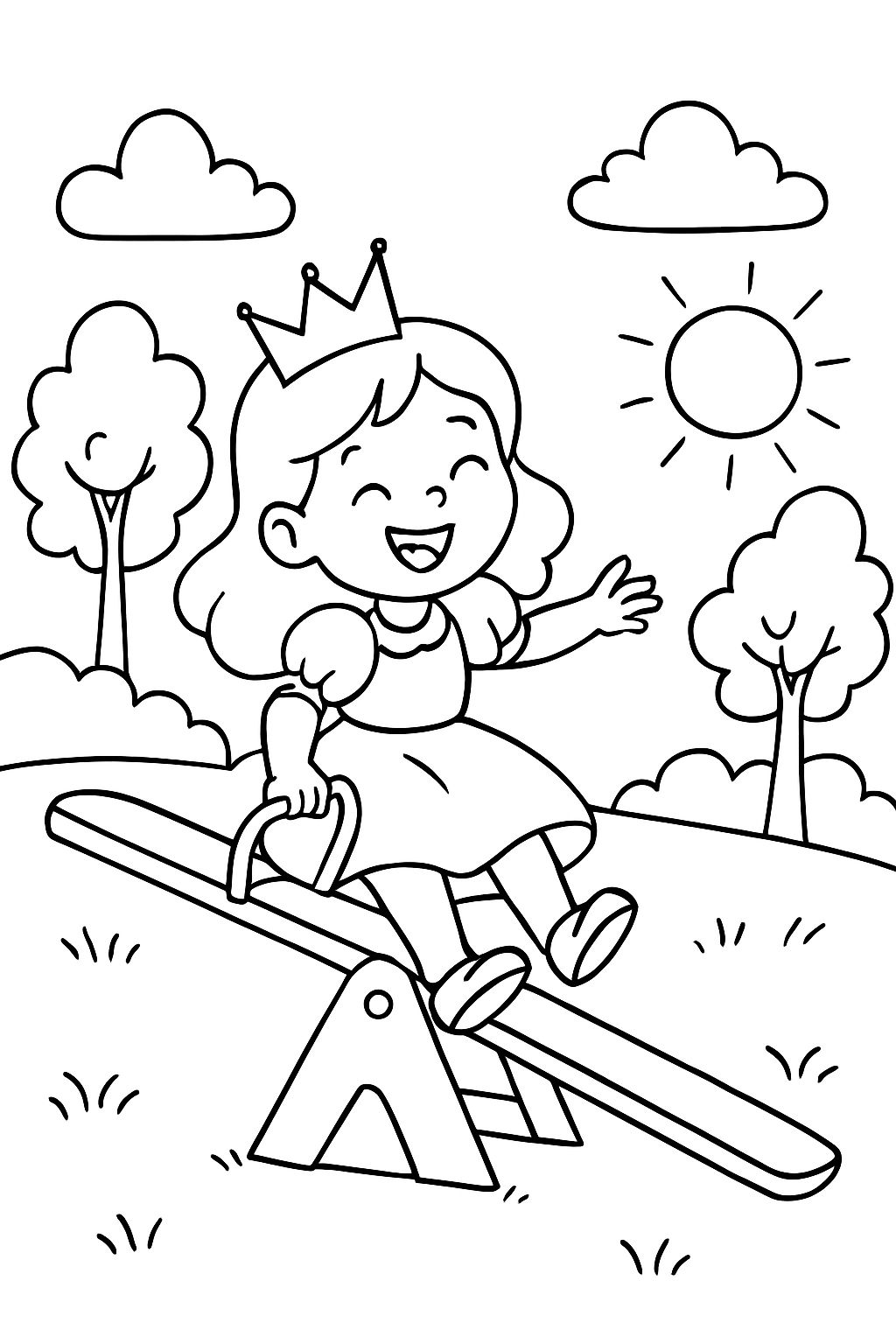 Princesse jouant dans le parc sur la bascule