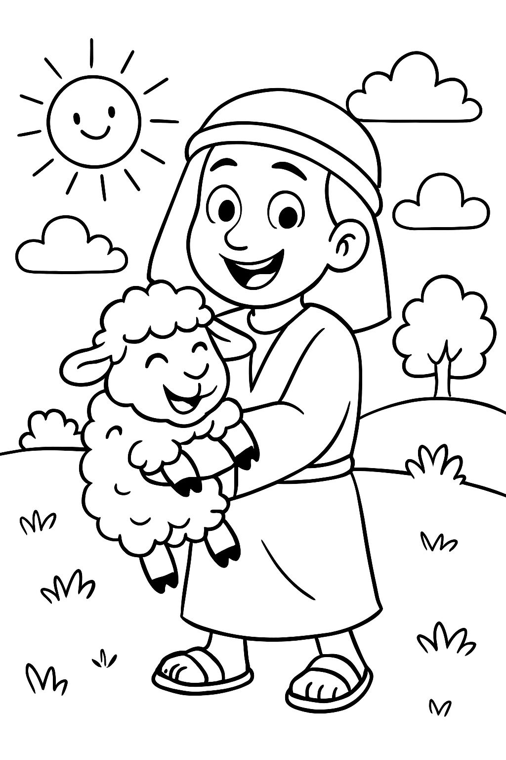 Shepherd has sheep in arms