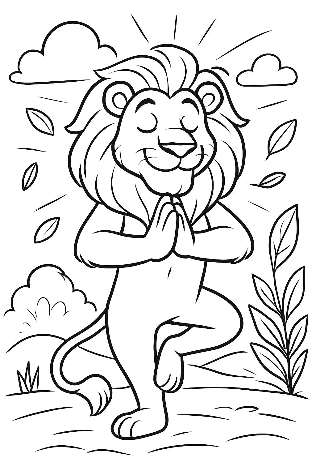 A lion doing yoga