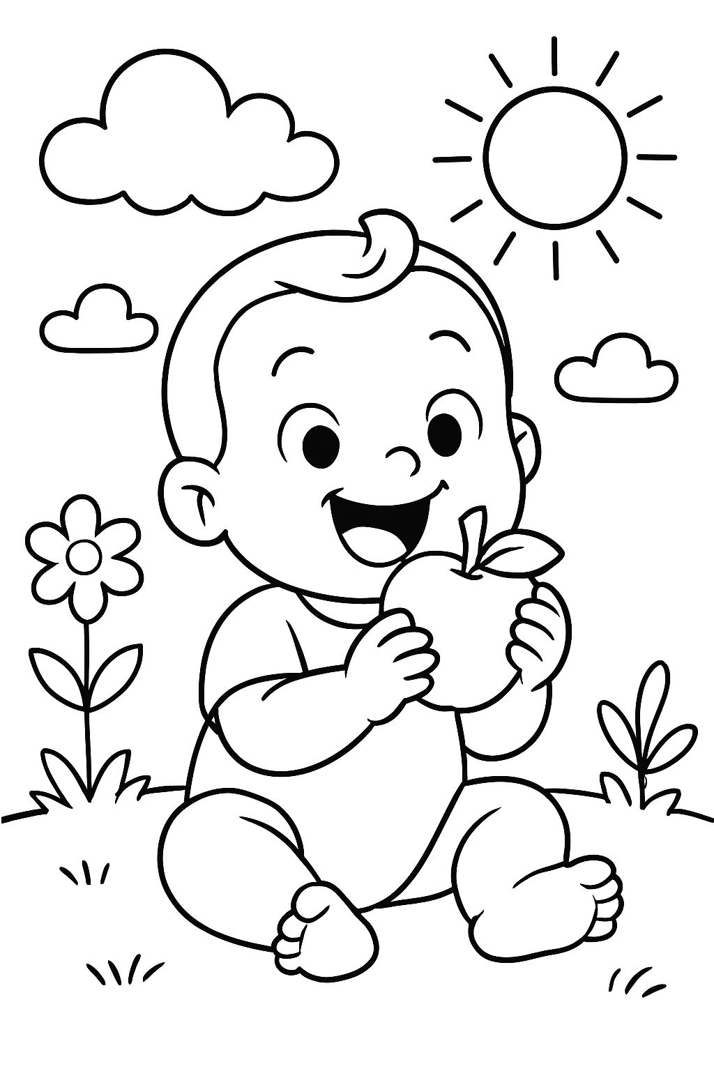 Baby eating an apple