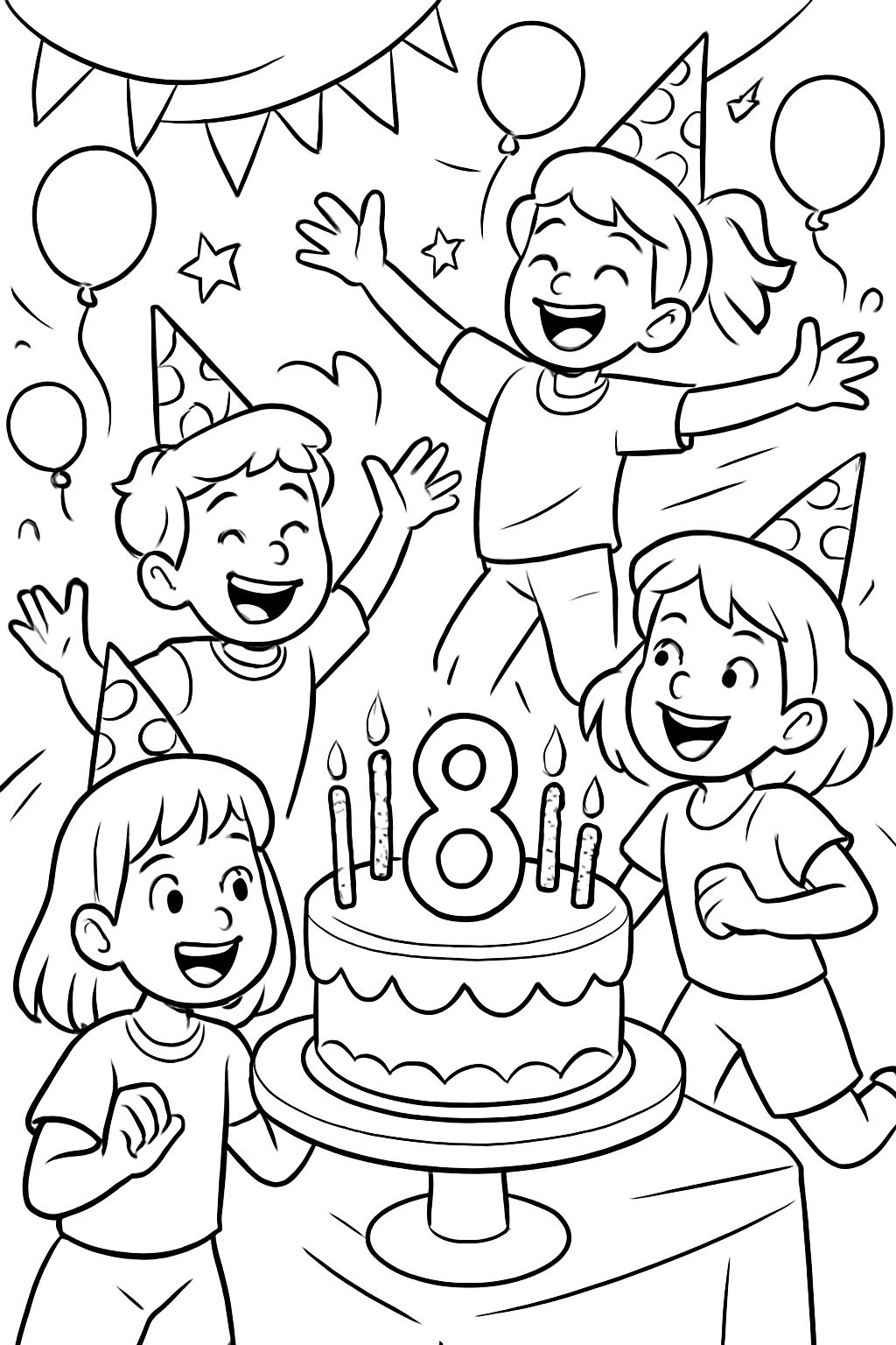 Einen Kindergeburtstag bei dem es eine Torte gibt auf der eine große 8 steht Einen Kindergeburtstag bei dem es eine Torte gibt auf der eine große 8 steht