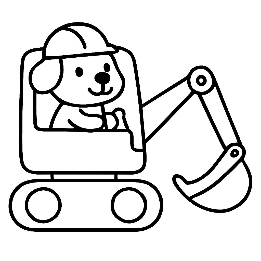 Cachorro usando capacete operando uma escavadora Cachorro usando capacete operando uma escavadora