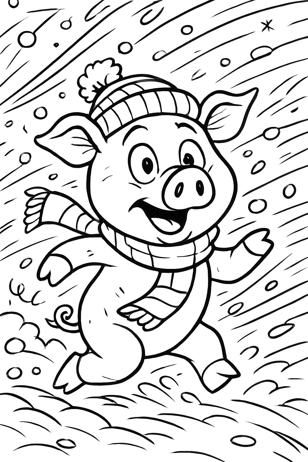 Pig in a snow storm