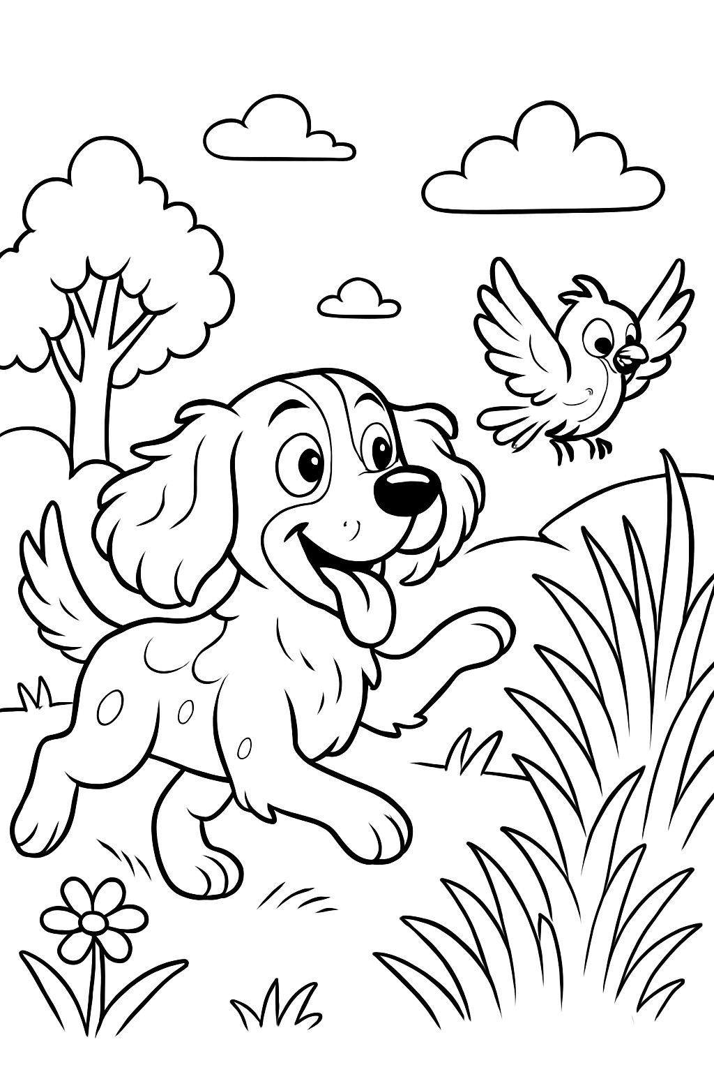 springer spaniel effrayant un oiseau