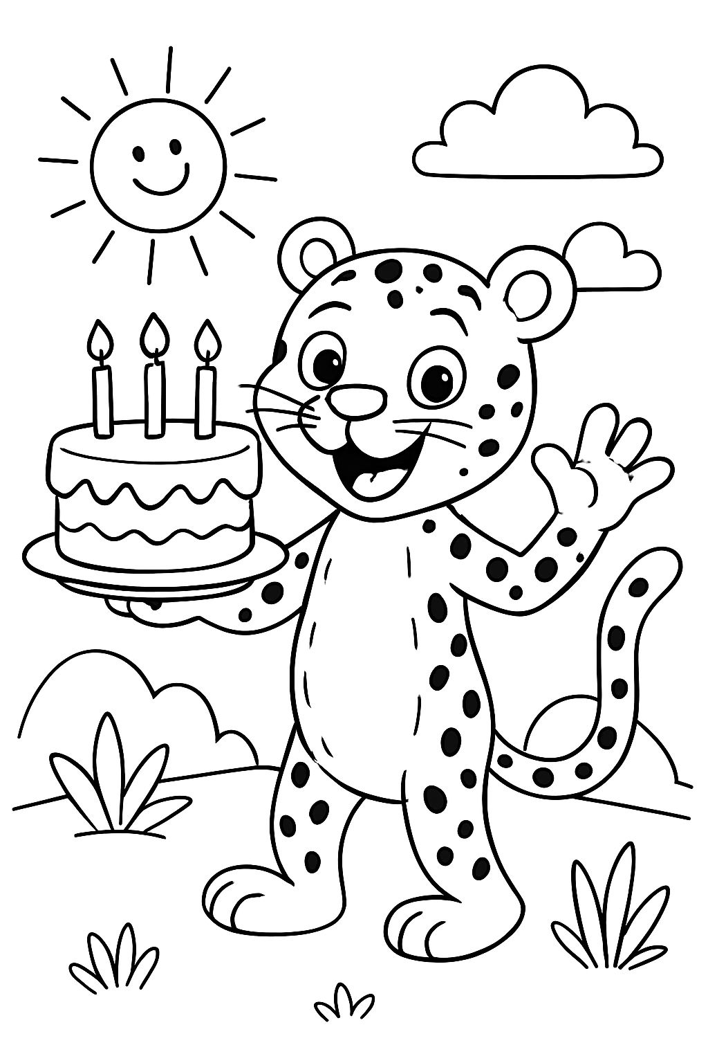 leopard mit Geburtstagkuchen