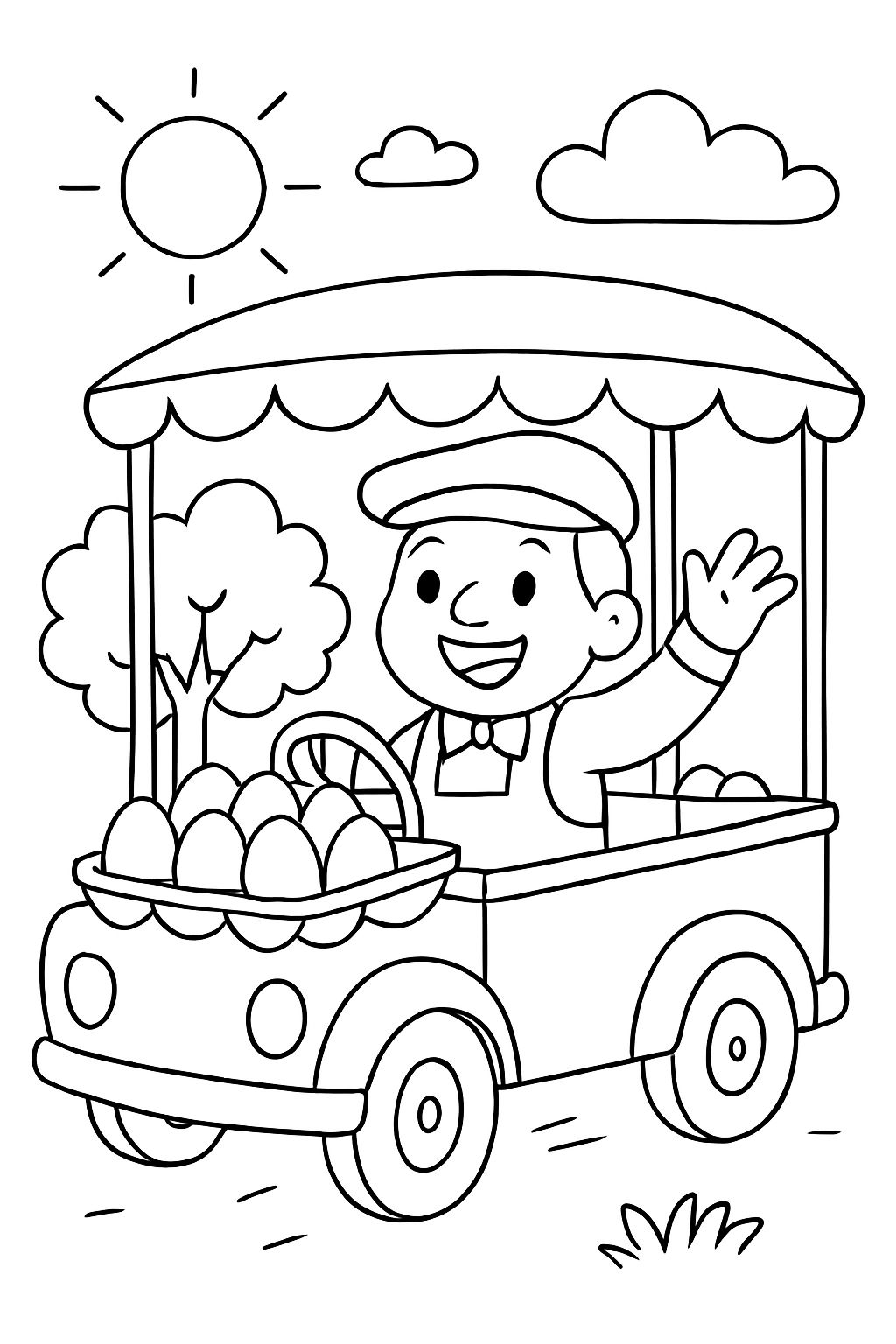 The egg man in his cart selling