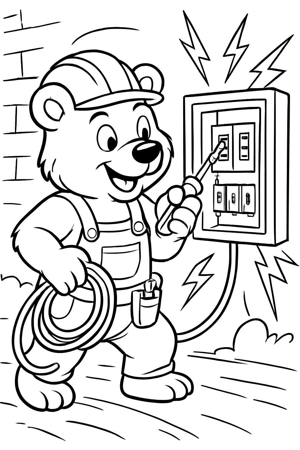a bear as an electrician connecting a fuse box