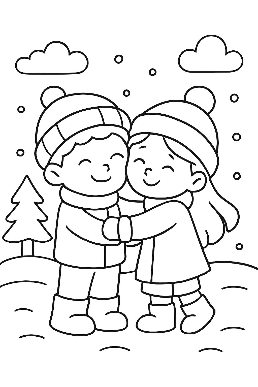 Un frère et une soeur qui s'aiment en hiver