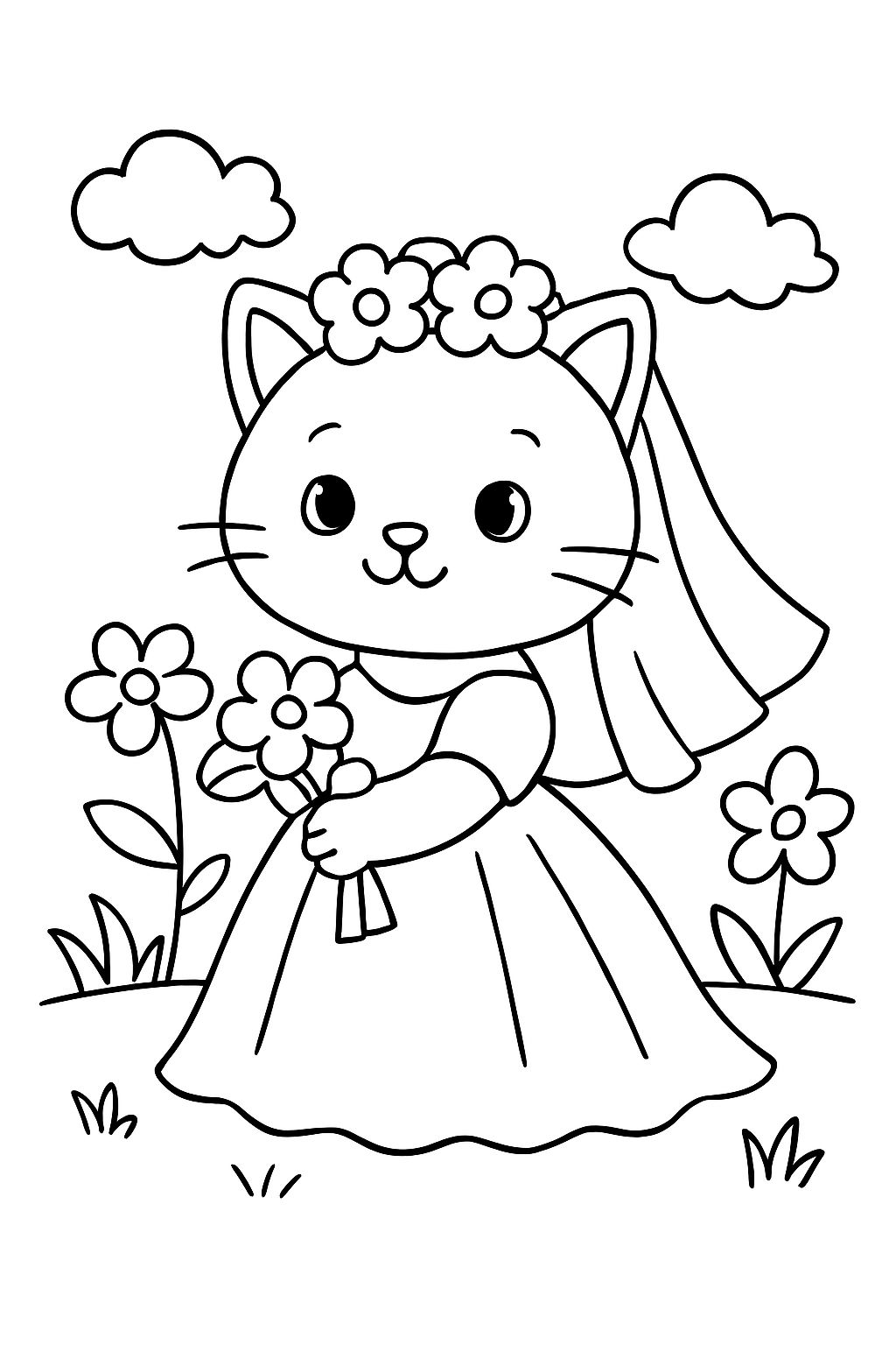 um simples gatinho em um vestido de noiva