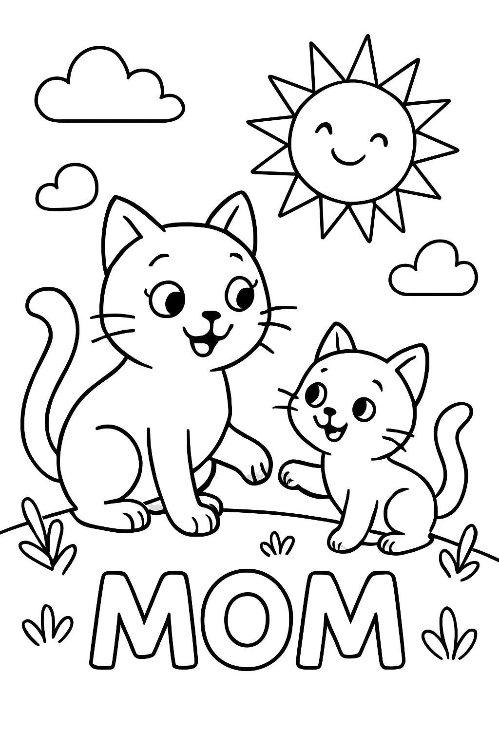 Mom cat and baby cat in the sun with MOM written across bottom.