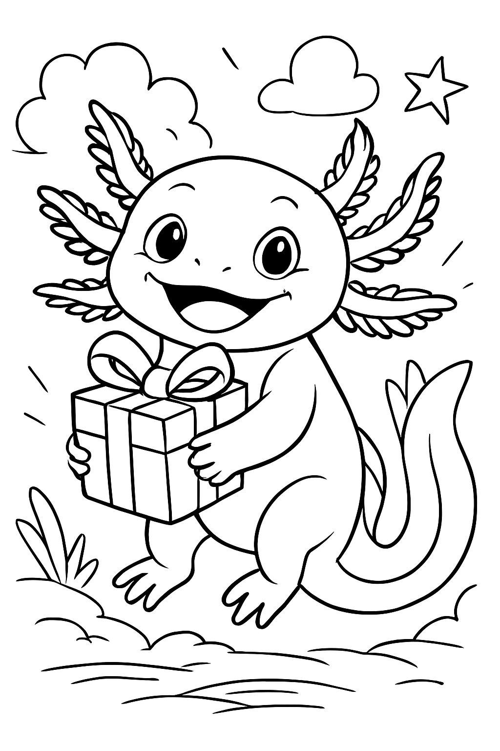 Un axelottel avec un cadeau