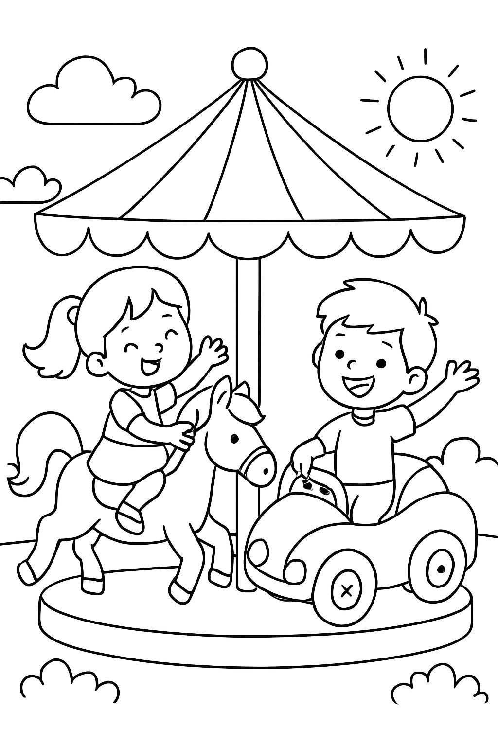 girl and boy on a carousel