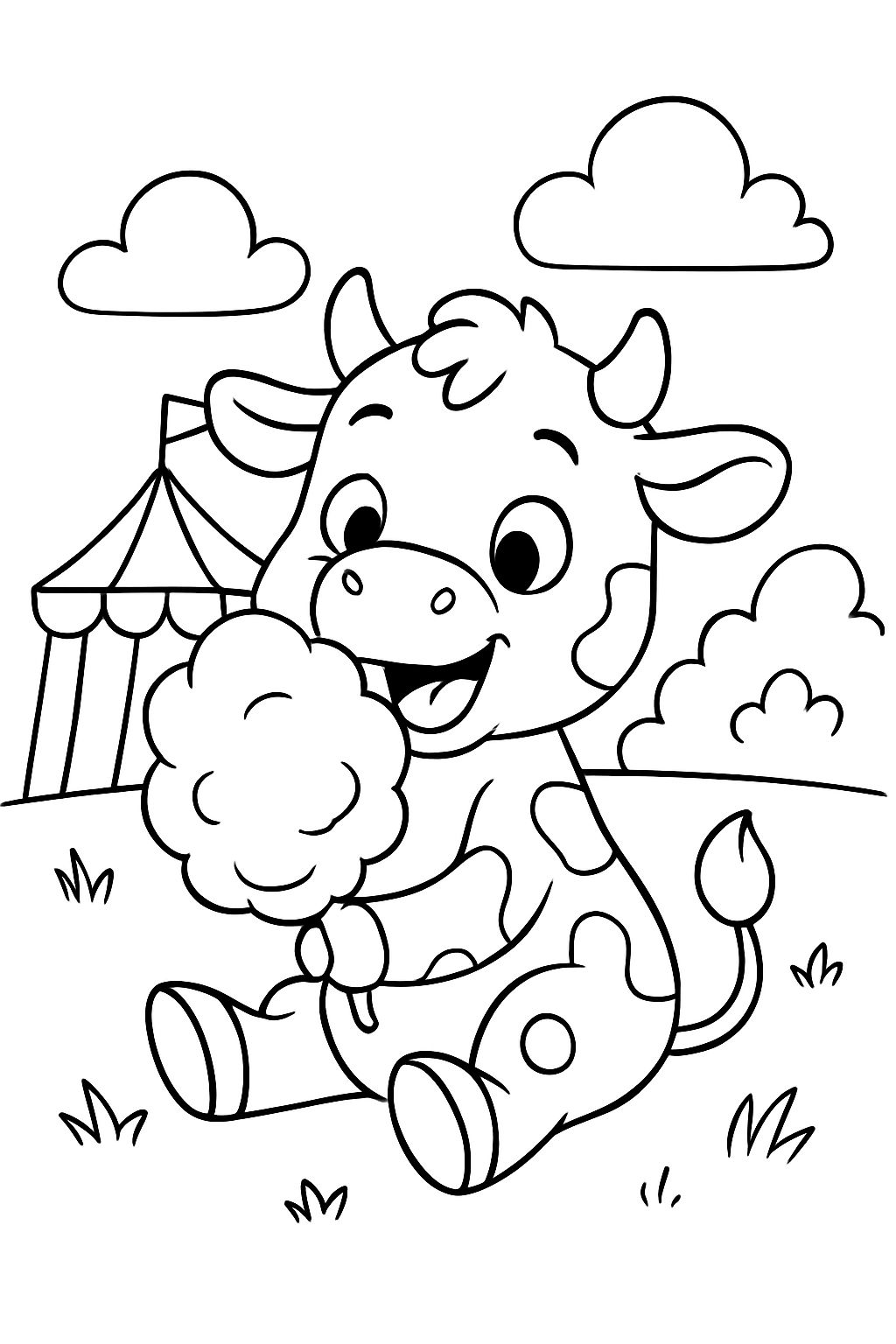 baby cow eating cotton candy