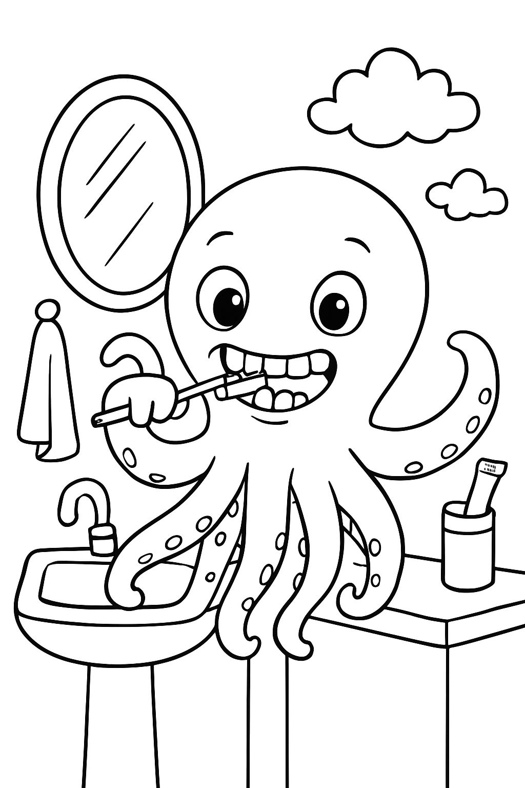A kraken brushing its teeth