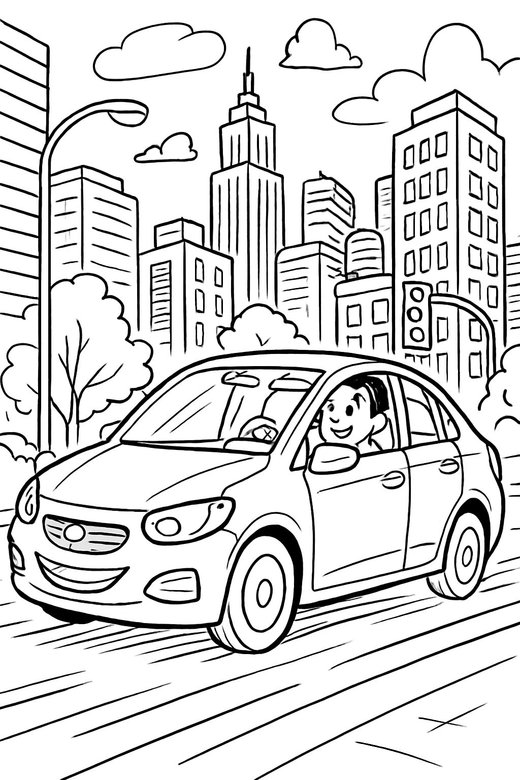 une voiture dans une grande ville