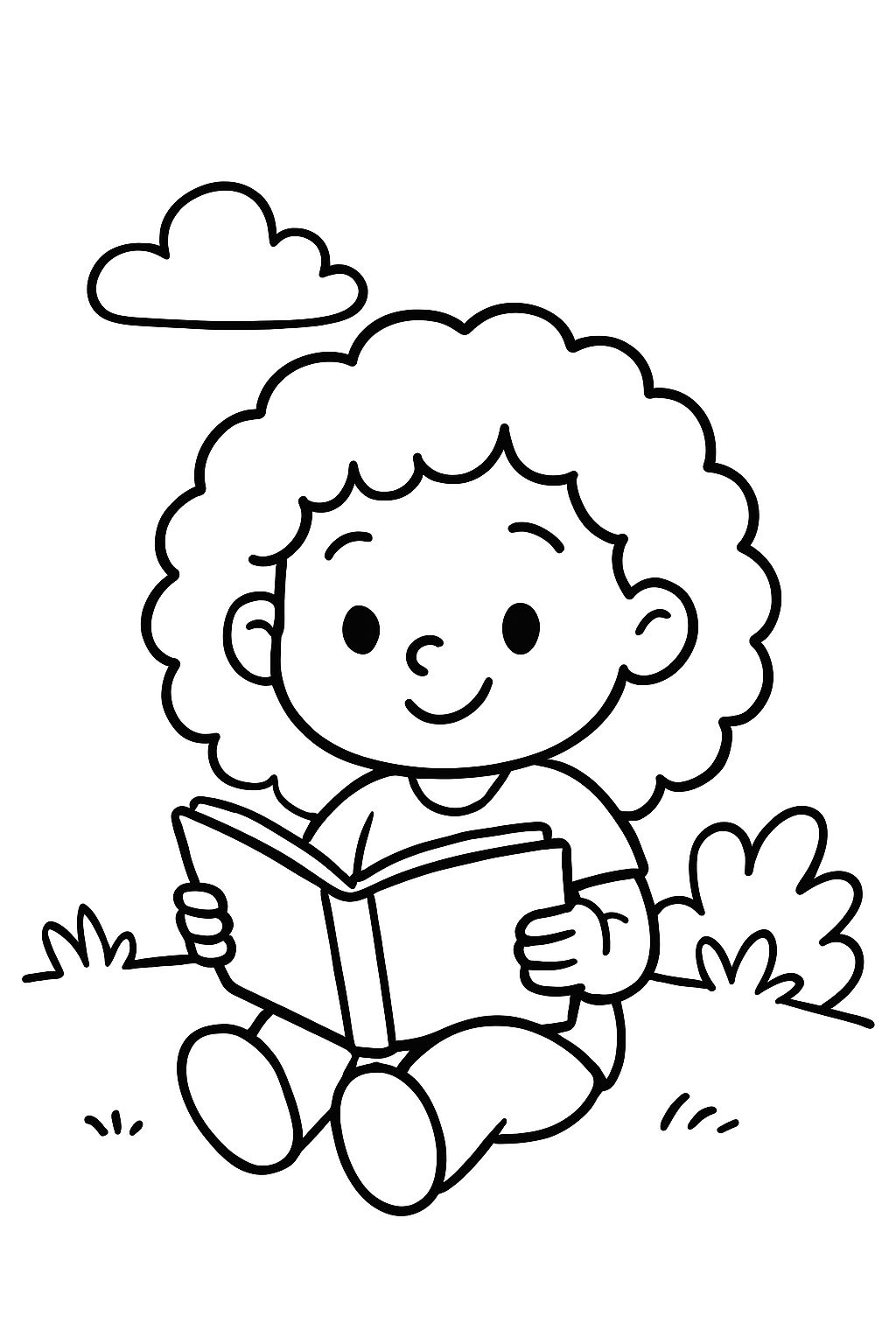 A curly-haired girl reading a book
