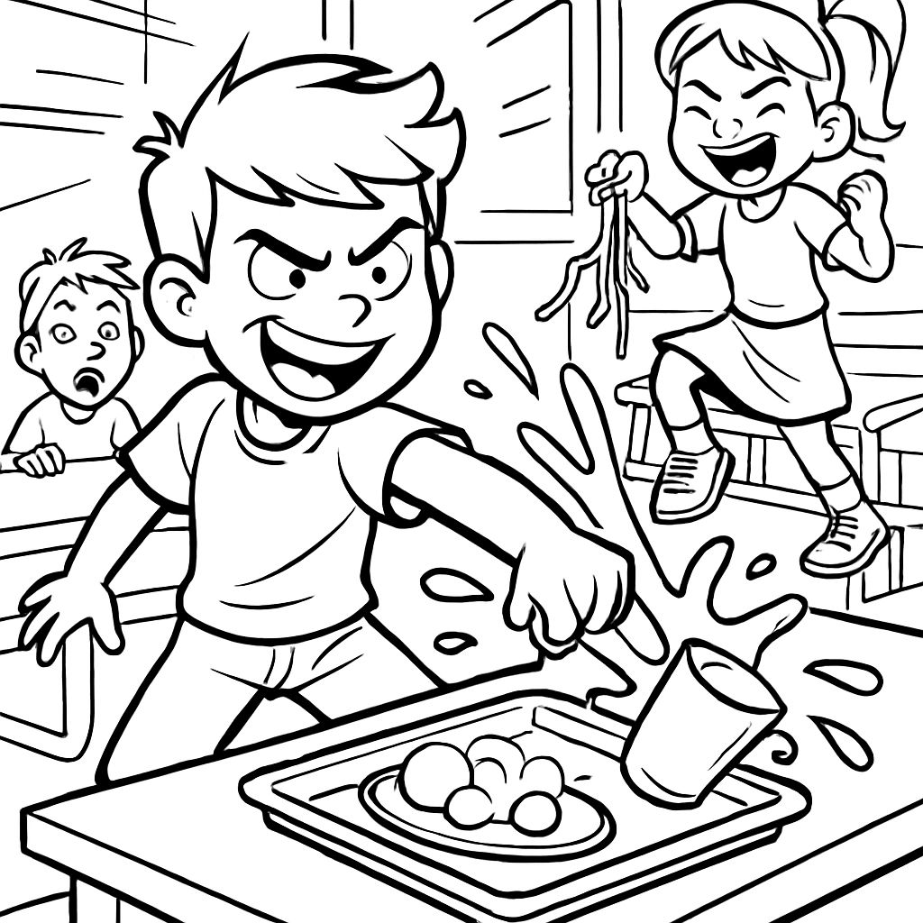 Crianças se comportando mal na cantina da escola. Crianças se comportando mal na cantina da escola.