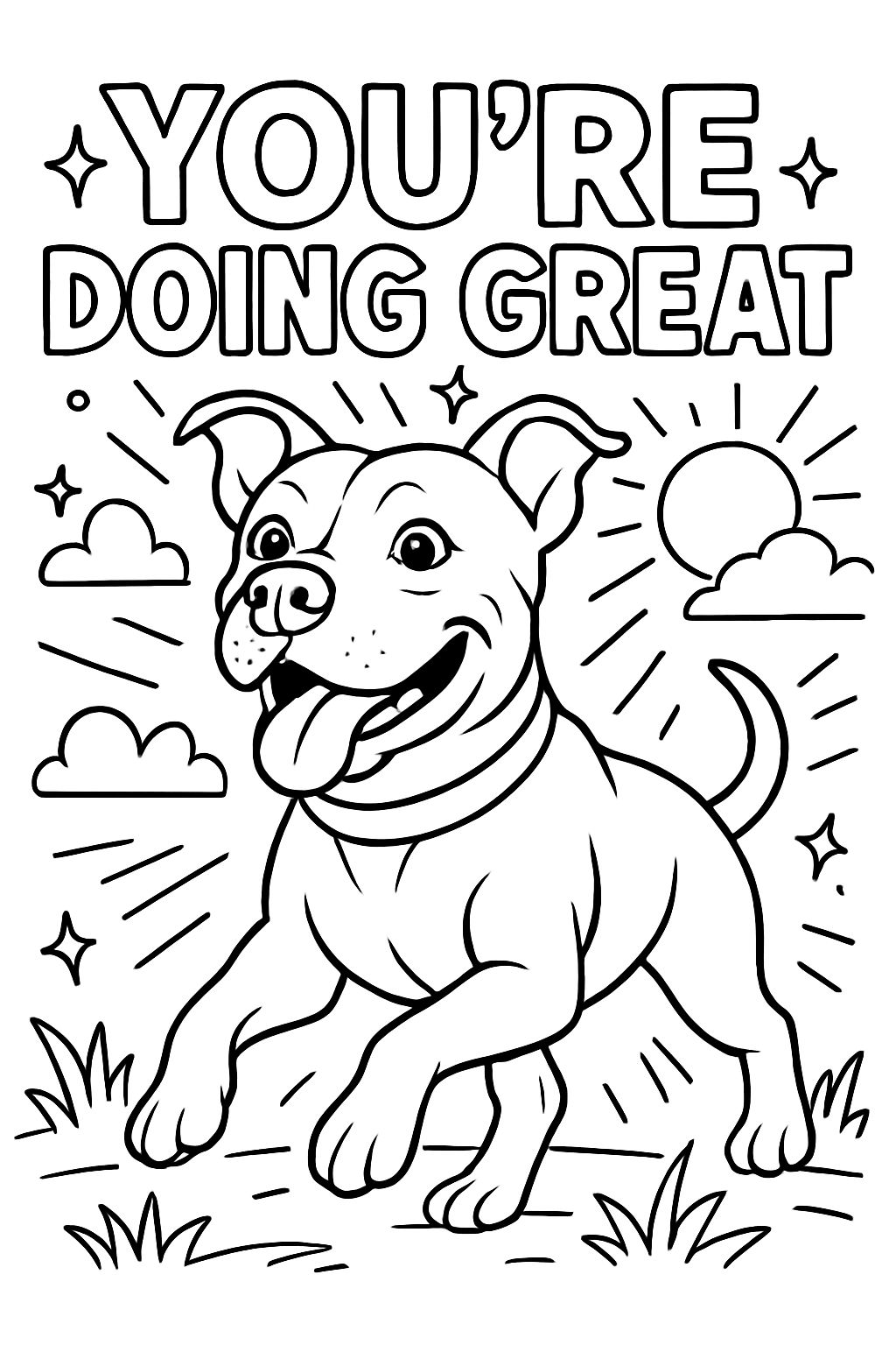 Vous faites du bon travail écrit au-dessus d'un pitbull.