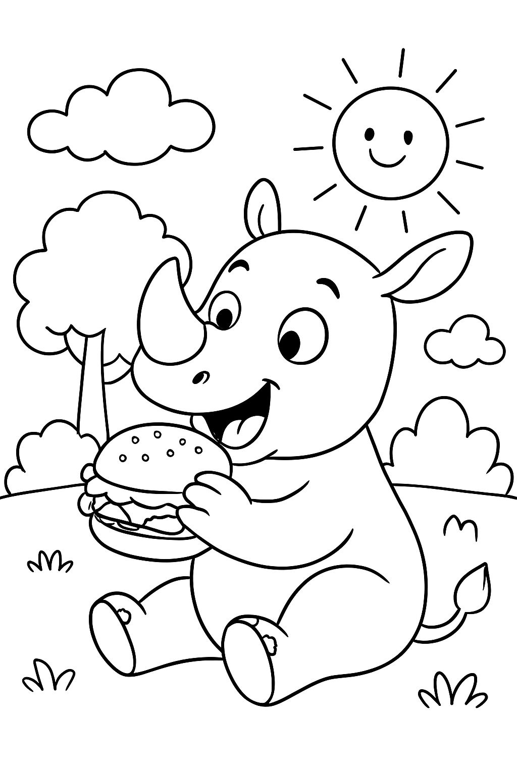 a rhino eating a burger
