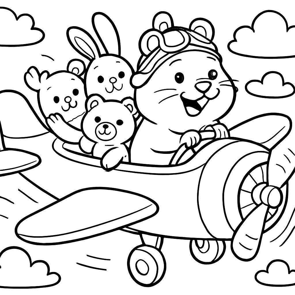Hamster fliegt ein Flugzeug voller Stofftiere Hamster fliegt ein Flugzeug voller Stofftiere