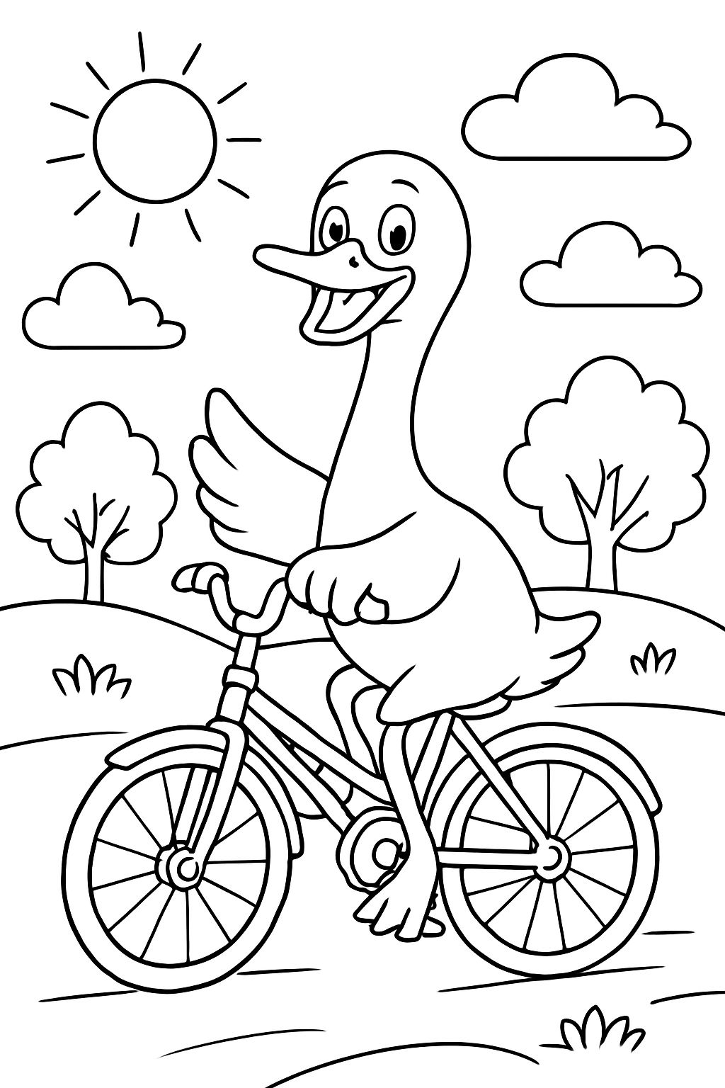 a goose riding a bicycle