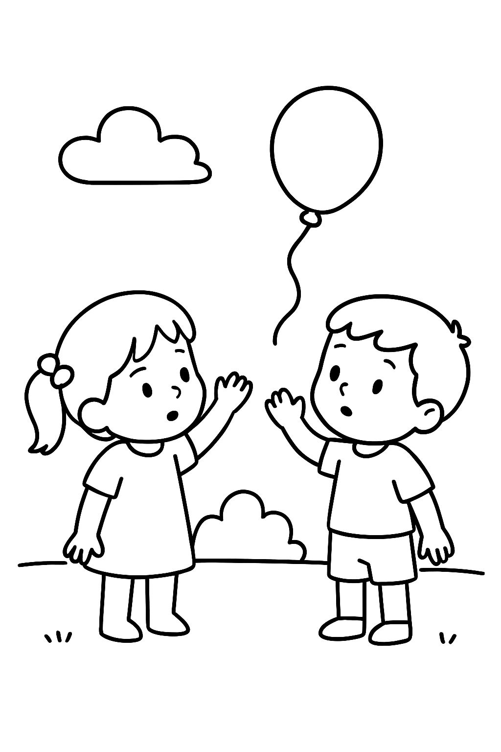 dos niños lejos de sus globos