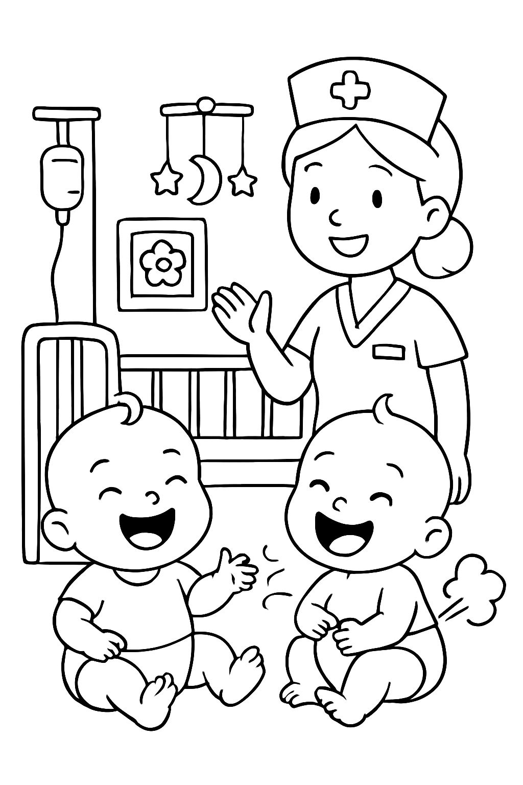 laughing farting babies in the children's ward with a nurse