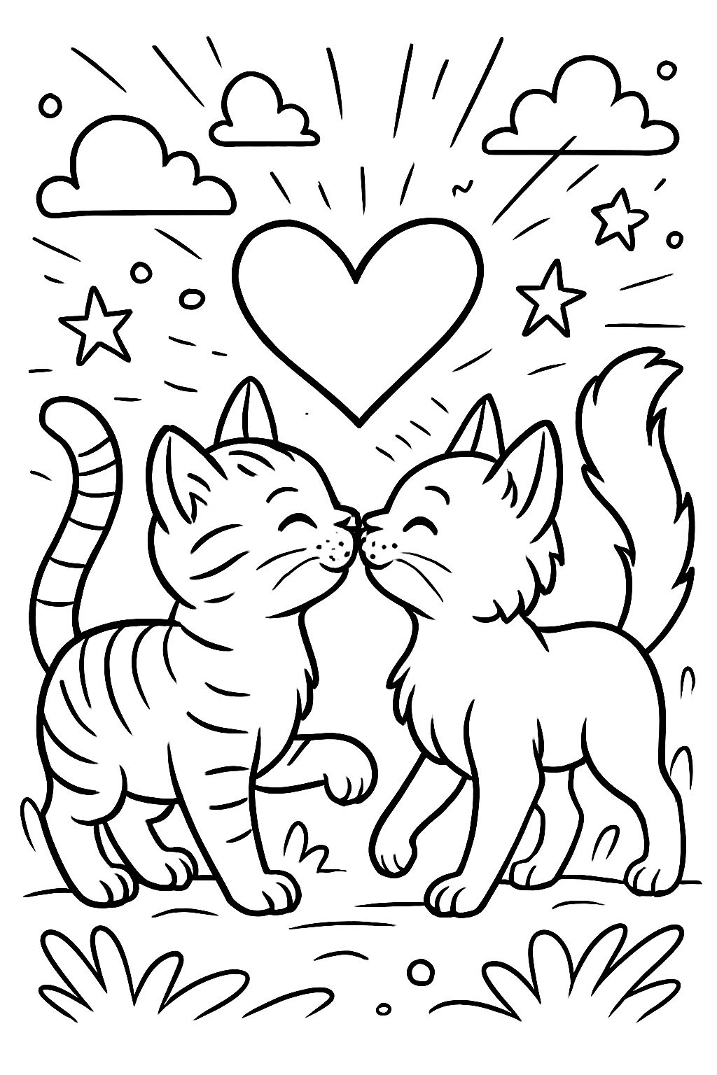 dos gatos tocando sus narices con un corazón entre ellos dos gatos tocando sus narices con un corazón entre ellos