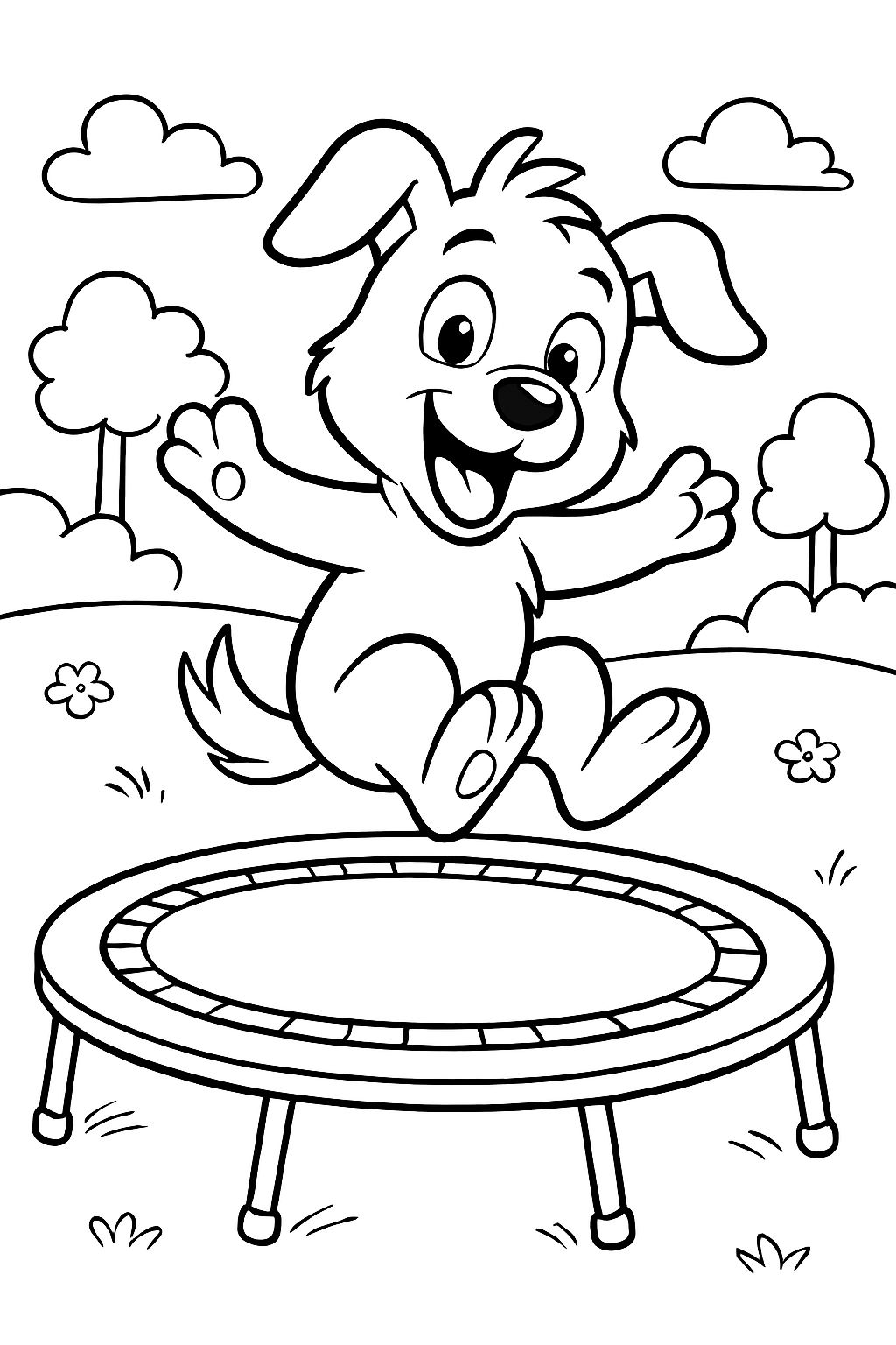 Un chiot sautant sur un trampoline.