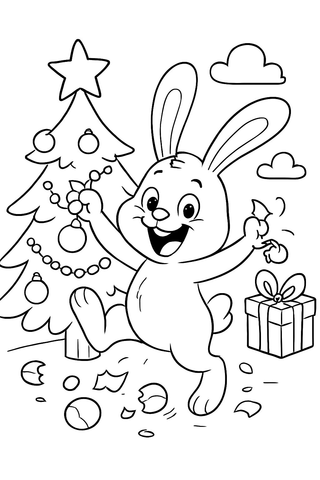 ein Hase, der einen Weihnachtsbaum zerstört ein Hase, der einen Weihnachtsbaum zerstört