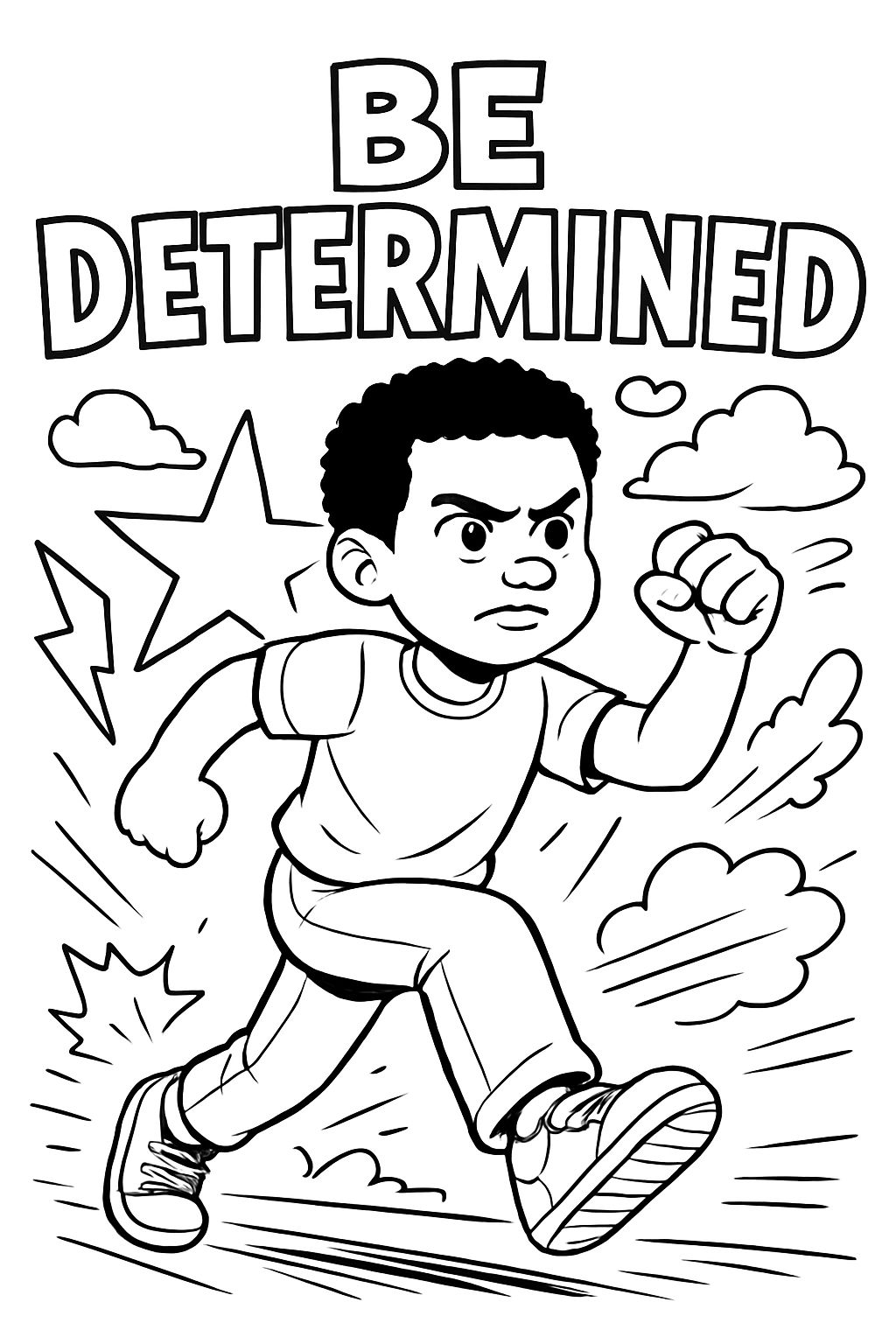 les mots 'être déterminé' avec un garçon noir