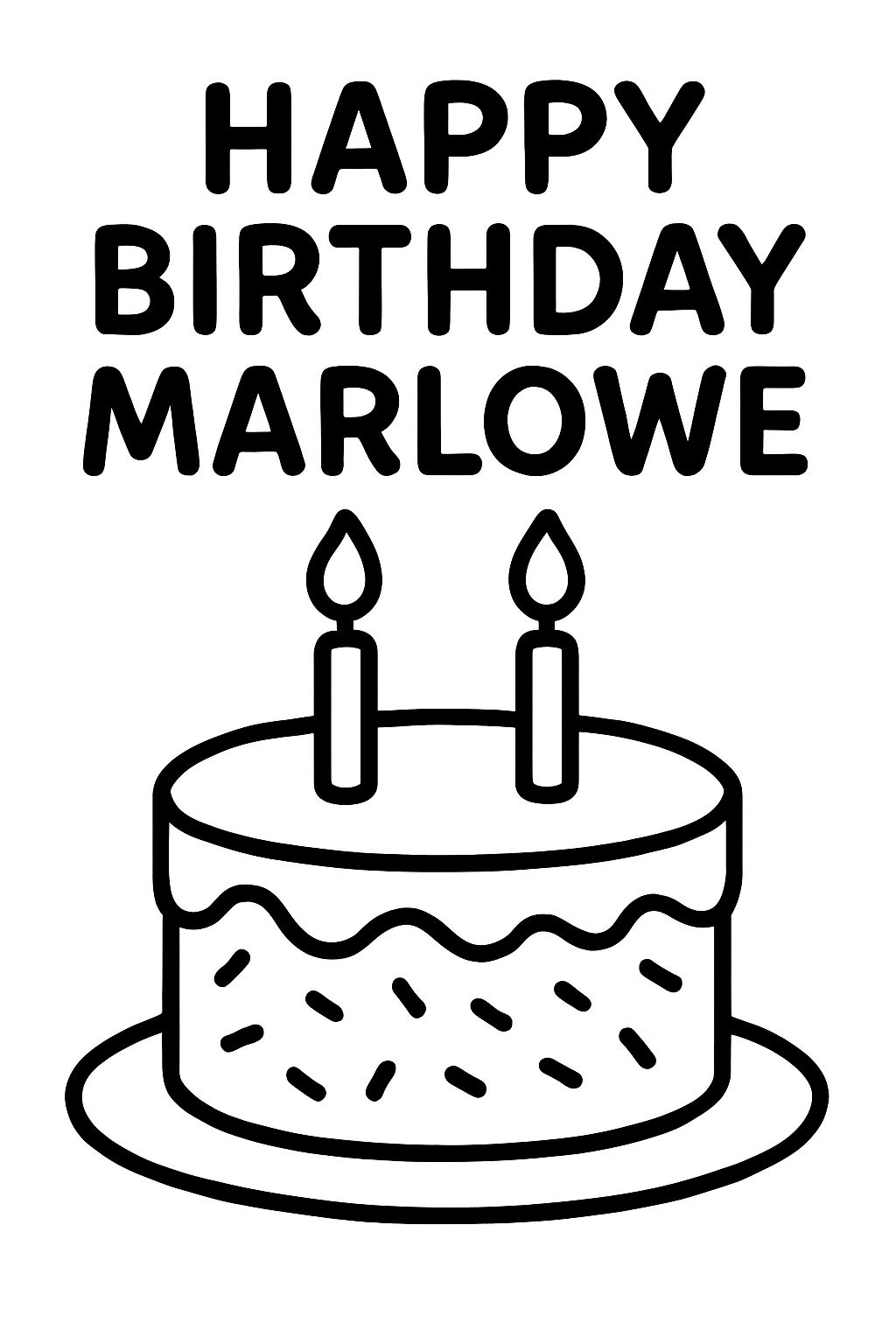 Alles Gute zum Geburtstag Marlowe mit einem Geburtstagskuchen mit Streuseln und zwei Kerzen Alles Gute zum Geburtstag Marlowe mit einem Geburtstagskuchen mit Streuseln und zwei Kerzen
