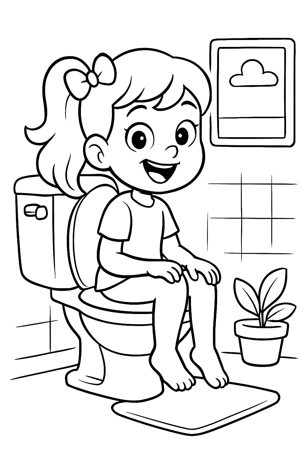 a girl sitting on a toilet with foot support