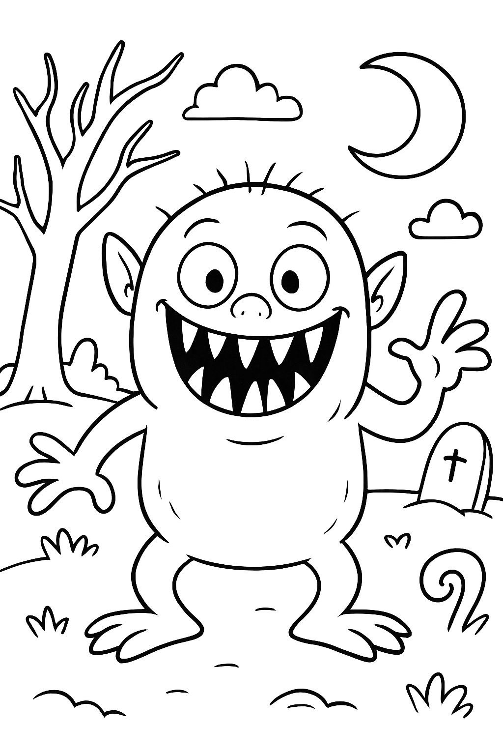 A scary monster with long teeth and little hair