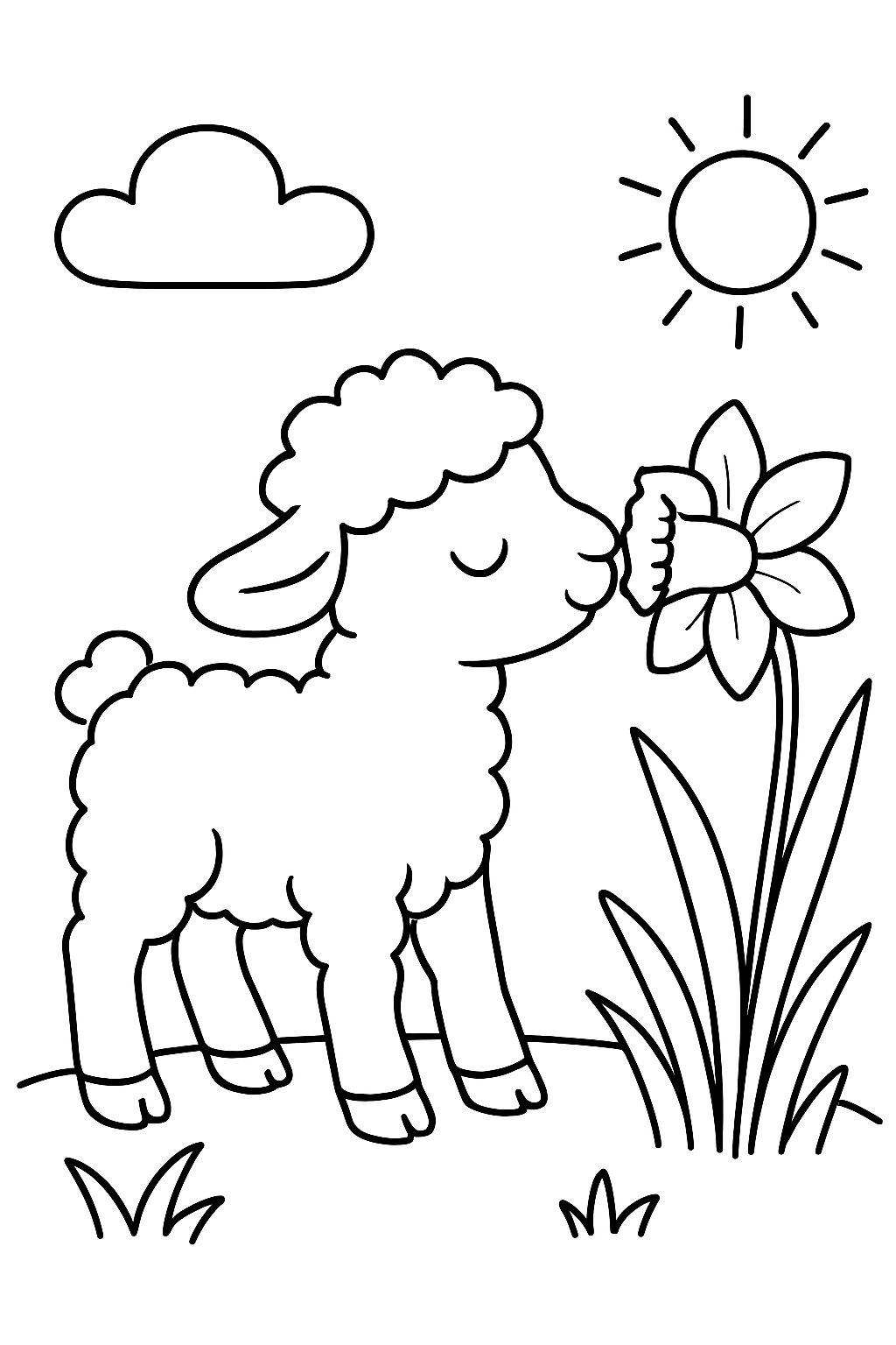 Agneau de Pâques sent une jonquille