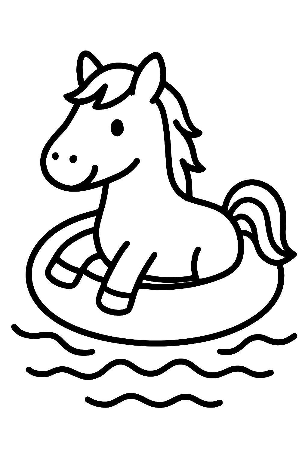 um cavalo em um boia em uma piscina