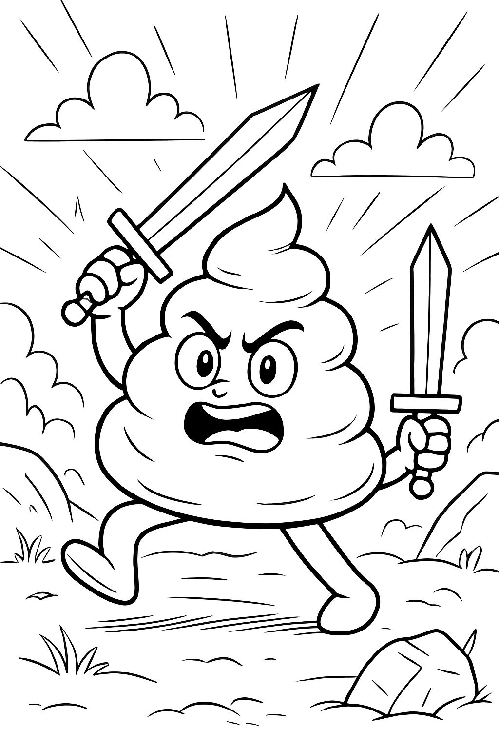 a sword-fighting poop pile