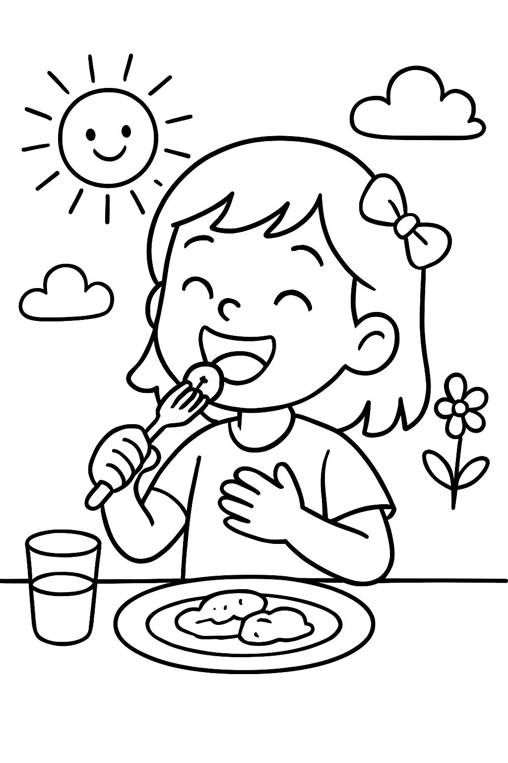 A girl tasting a new food and so happy she loves it.