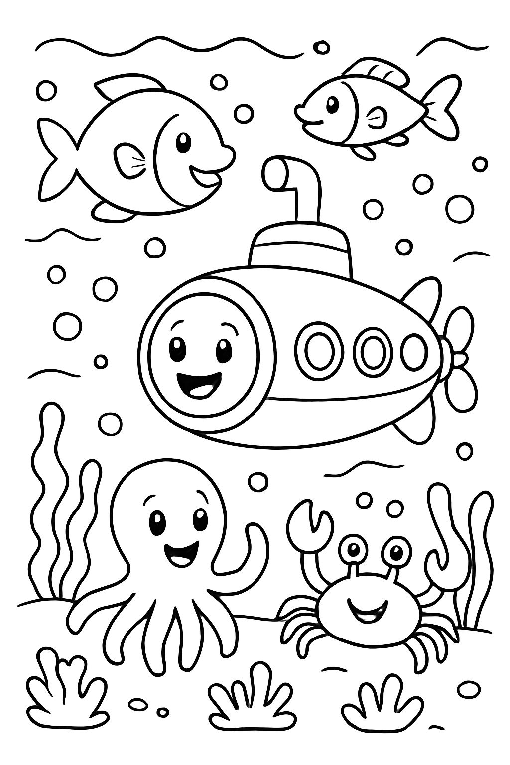 An underwater world with a submarine An underwater world with a submarine