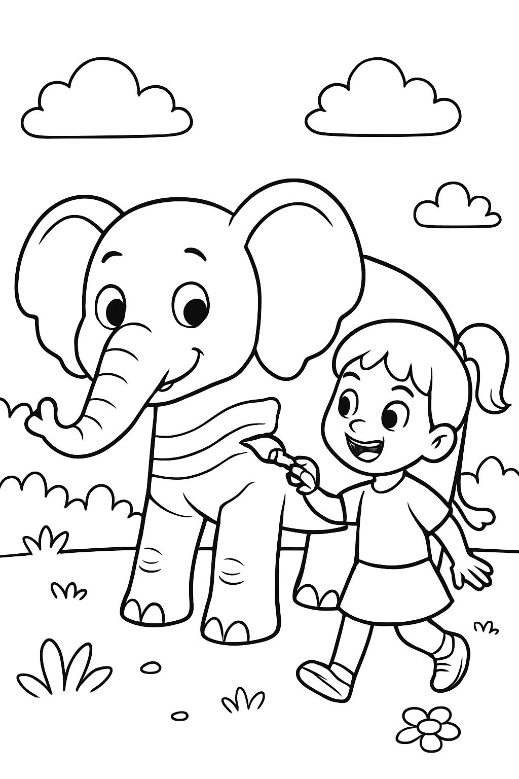 a girl painting stripes on an elephant