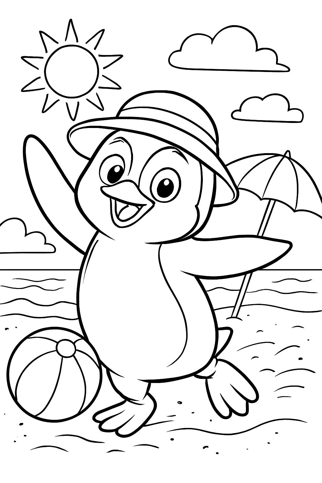 penguin in the summertime at the beach