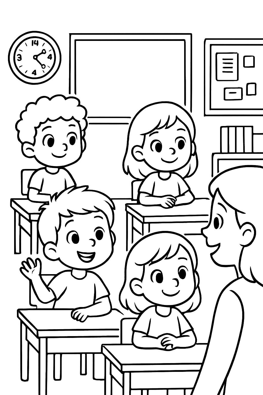 Kids sitting listening in a classroom.