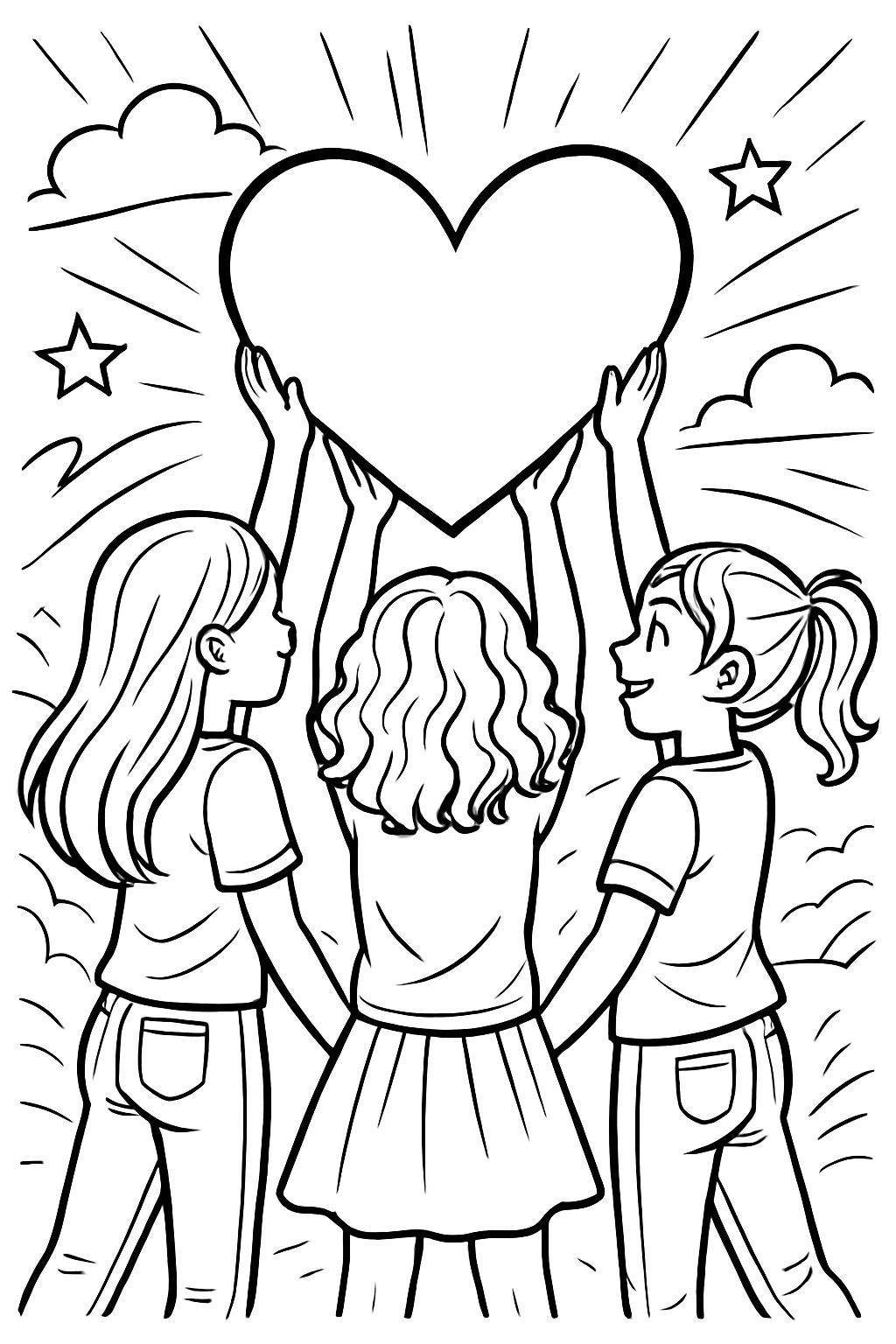 3 Mädchen (realistisch), die das Herzzeichen mit ihren Händen halten und von der Kamera weg schauen. 3 Mädchen (realistisch), die das Herzzeichen mit ihren Händen halten und von der Kamera weg schauen.