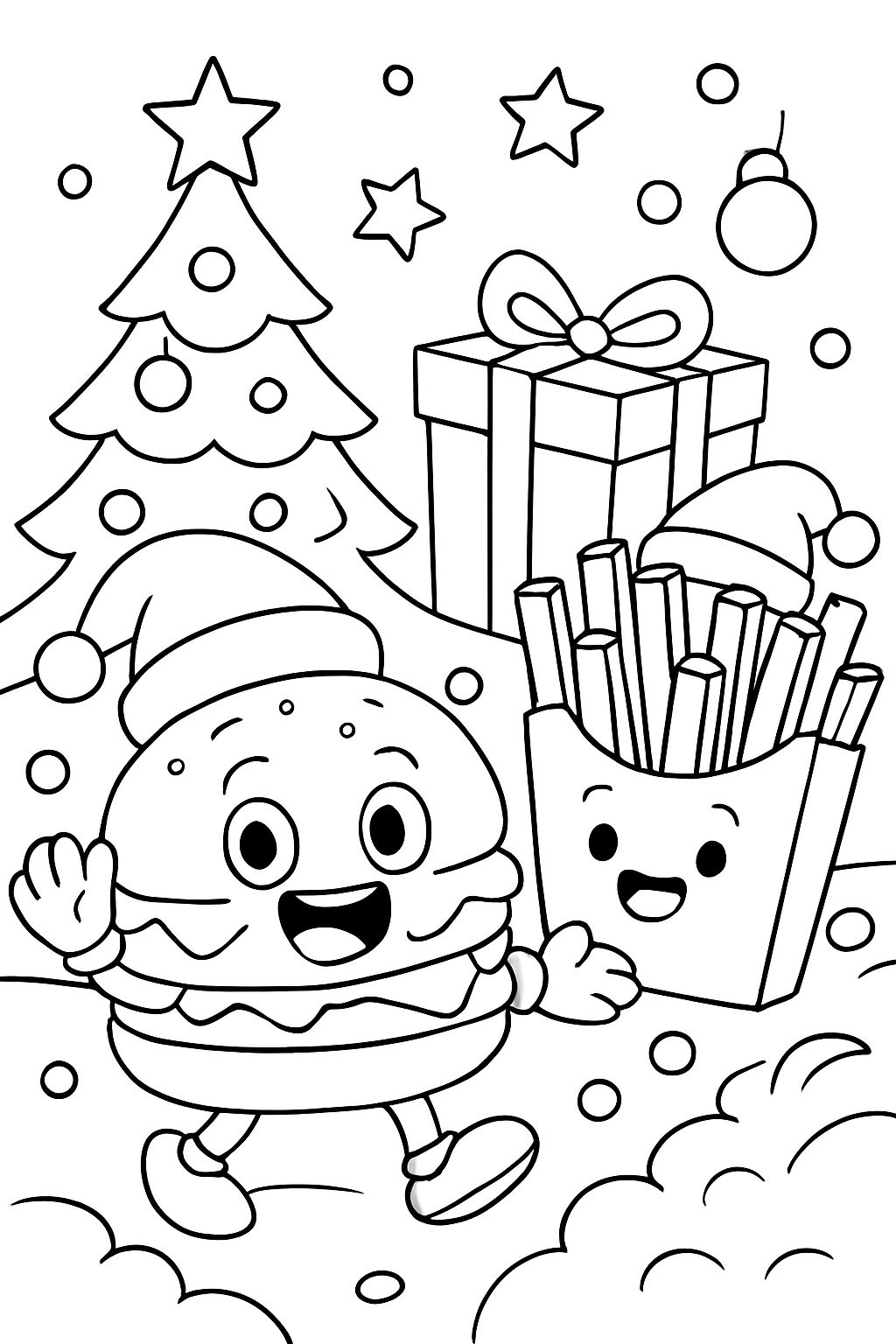 un burger et des frites de noël